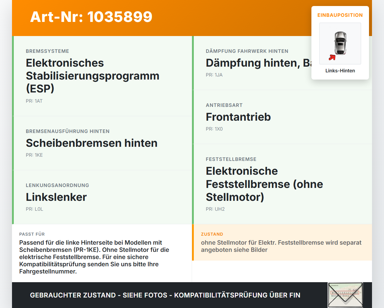 VW Touran II 5T 15-22 2,0 110KW Bremssattel Bremszange Hinten Links VW Touran II 5T 15-22 11.03.2016 8V0615423D... Vorschau 3