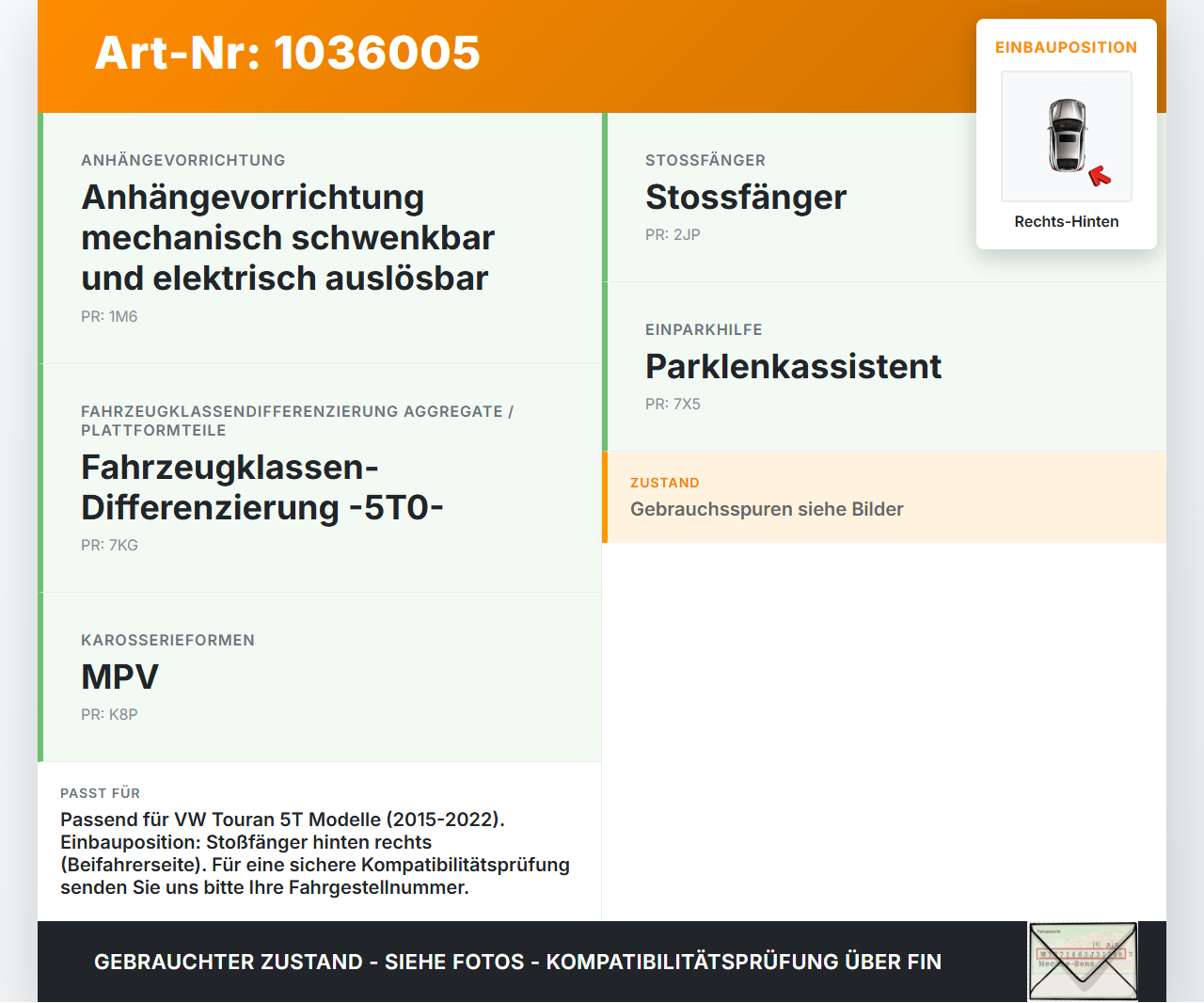 VW Touran II 5T 15-22 Führungsprofil Halter Stoßstange Hinten Rechts VW Touran II 5T 15-22 11.03.2016 5TA807454... Vorschau 3