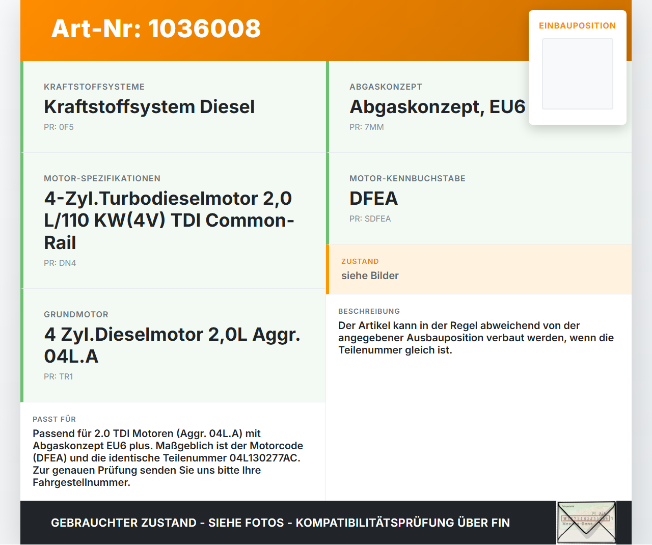 VW Touran II 5T 15-22 2,0 110KW Injektor Einspritzdüse Zyl.4 VW Touran II 5T 15-22 11.03.2016 04L130277AC... Vorschau 3