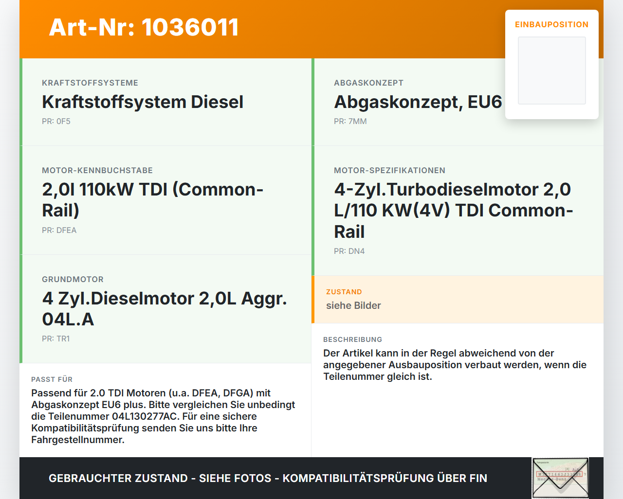 VW Touran II 5T 15-22 2,0 110KW Injektor Einspritzdüse Zyl.2 VW Touran II 5T 15-22 11.03.2016 04L130277AC gebraucht Vorschau 3