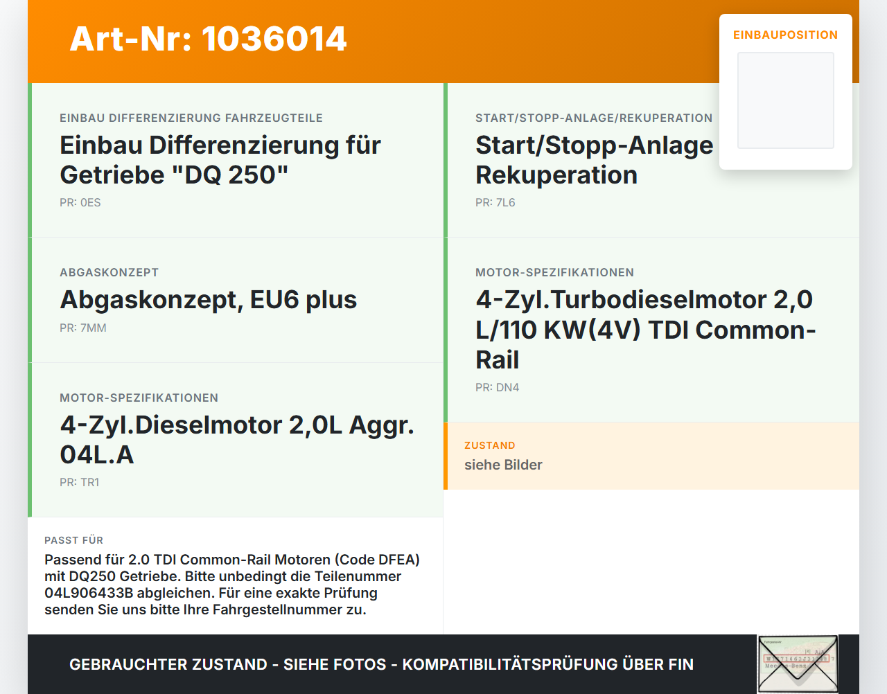 VW Touran II 5T 15-22 2,0 110KW Kurbelwellensensor Impulsgeber VW Touran II 5T 15-22 11.03.2016 04L906433B gebraucht Vorschau 3
