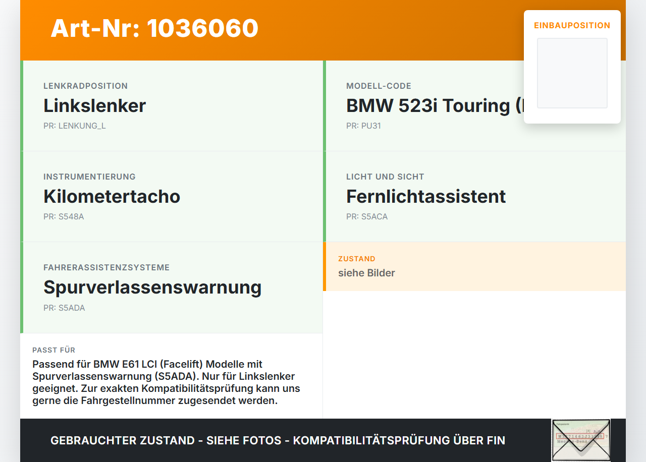 BMW 5er E61 LCI 07-10 Steuergerät SG Spurhalteassistent BMW 5er E61 LCI 07-10 30.06.2009 66519181111 5WK43790... Vorschau 3