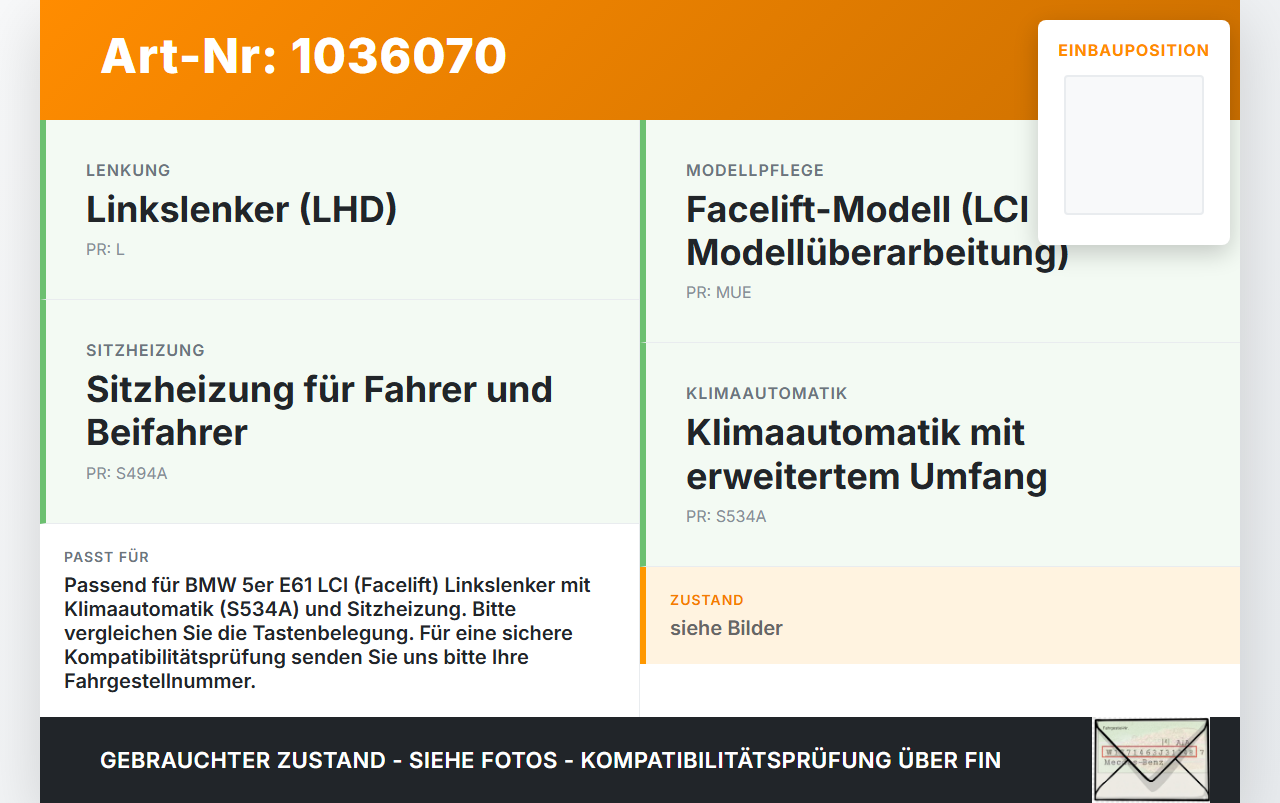 BMW 5er E61 LCI 07-10 Bedienteil Bedienelement Heizung Klimabedienteil BMW 5er E61 LCI 07-10 30.06.2009 9248708... Vorschau 3