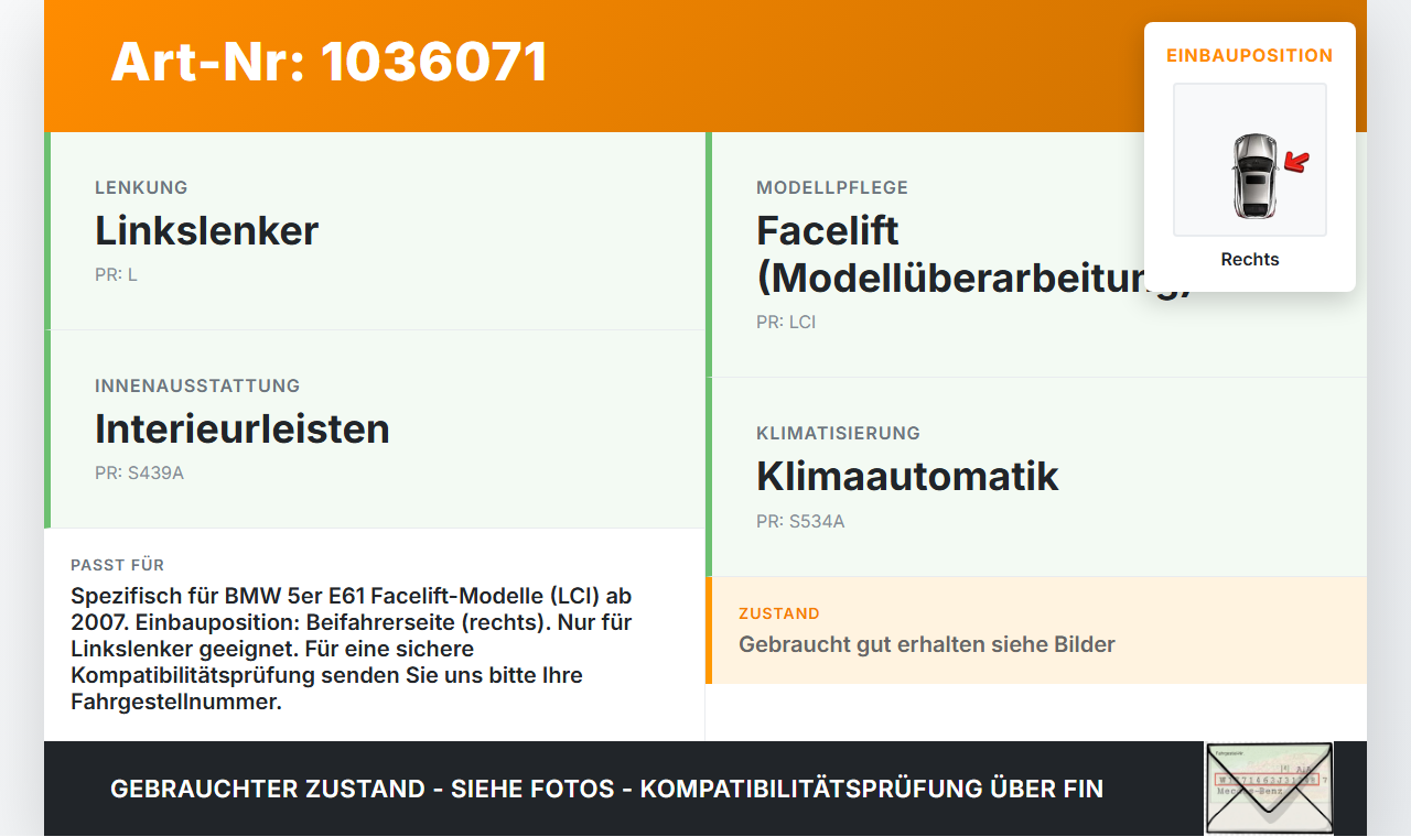 BMW 5er E61 LCI 07-10 Luftdusche Luftdüse Rechts BMW 5er E61 LCI 07-10 30.06.2009 64229112205 9112205 9112205-01... Vorschau 3