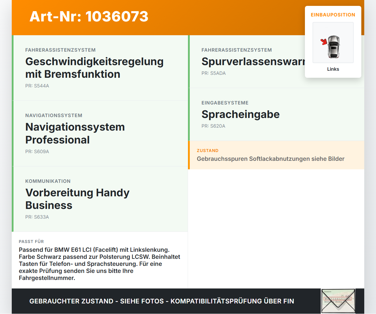 BMW 5er E61 LCI 07-10 Lenkradschalter Multifunktionstasten Lenkrad Schalter Links BMW 5er E61 LCI 07-10 30.06.2009... Vorschau 3