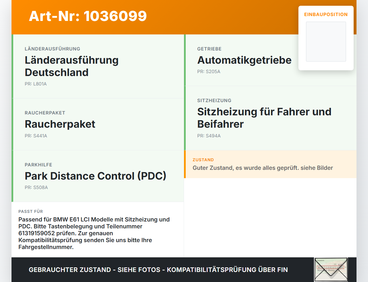 BMW 5er E61 LCI 07-10 DTC Sitzheizung Schalter Regler BMW 5er E61 LCI 07-10 30.06.2009 61319159052 9159052 9159052... Vorschau 3