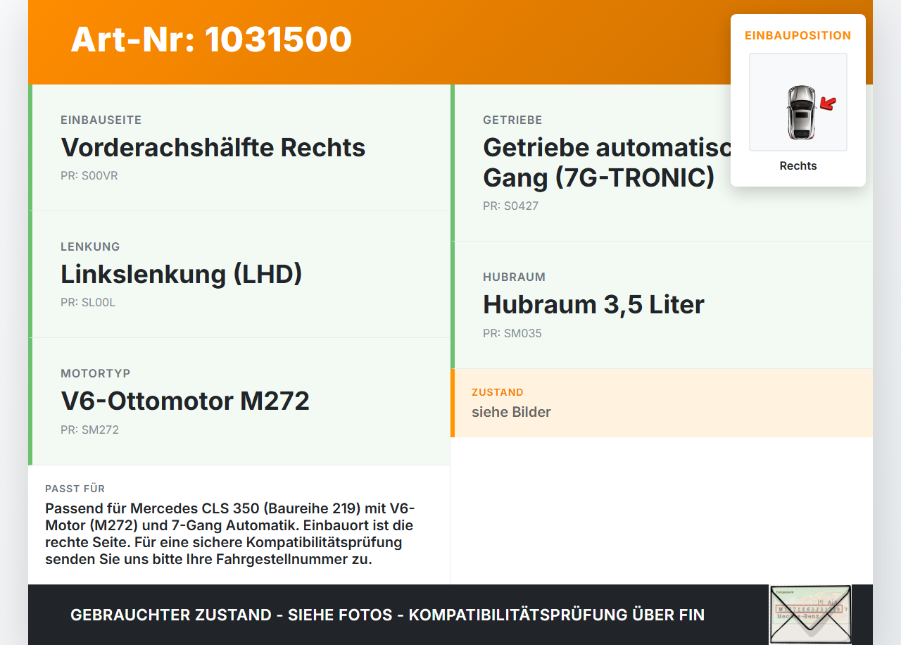 Mercedes C219 CLS 350 04-08 3,5 200KW Motorlager Motorhalter Rechts Mercedes C219 CLS 350 04-08 09.12.2005 gebraucht Vorschau 3
