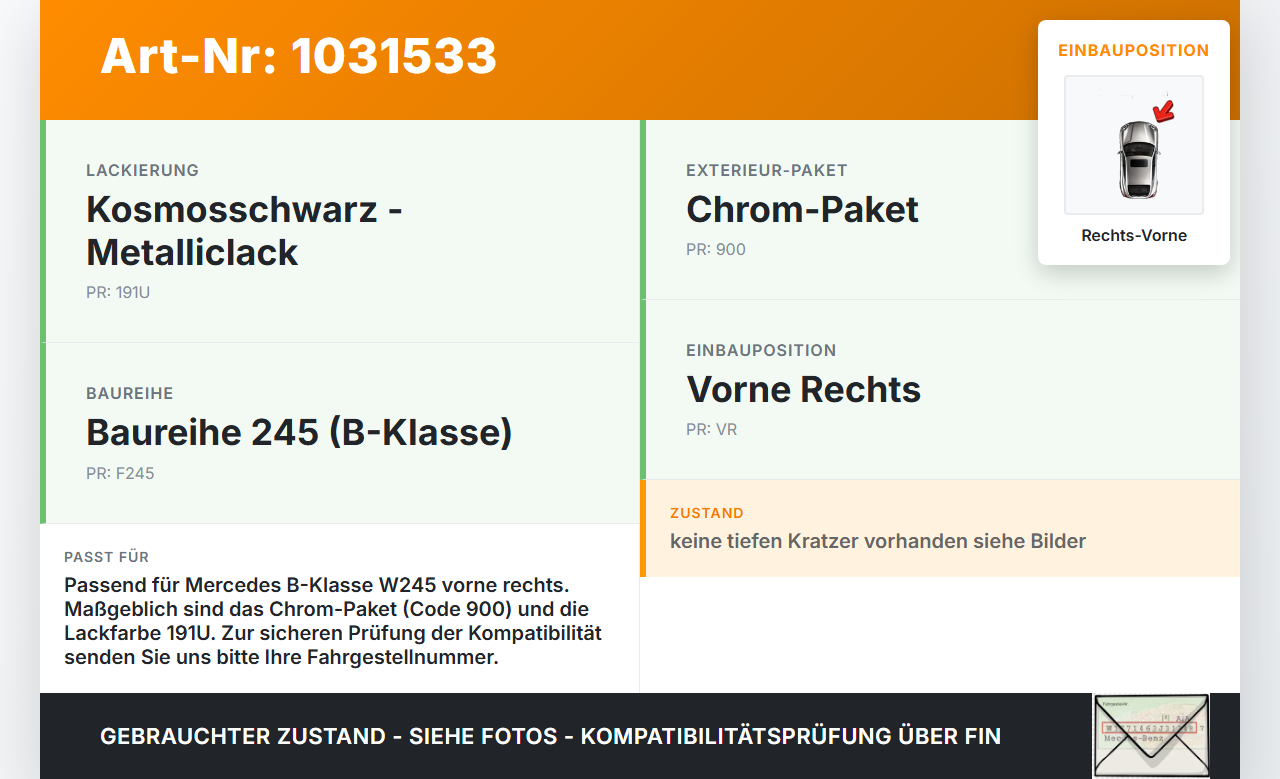 Mercedes W245 B200 05-08 Türleiste Beplankung Rechts Vorne 191 Mercedes W245 B200 05-08 27.09.2007 A1696983662 gebraucht Vorschau 3