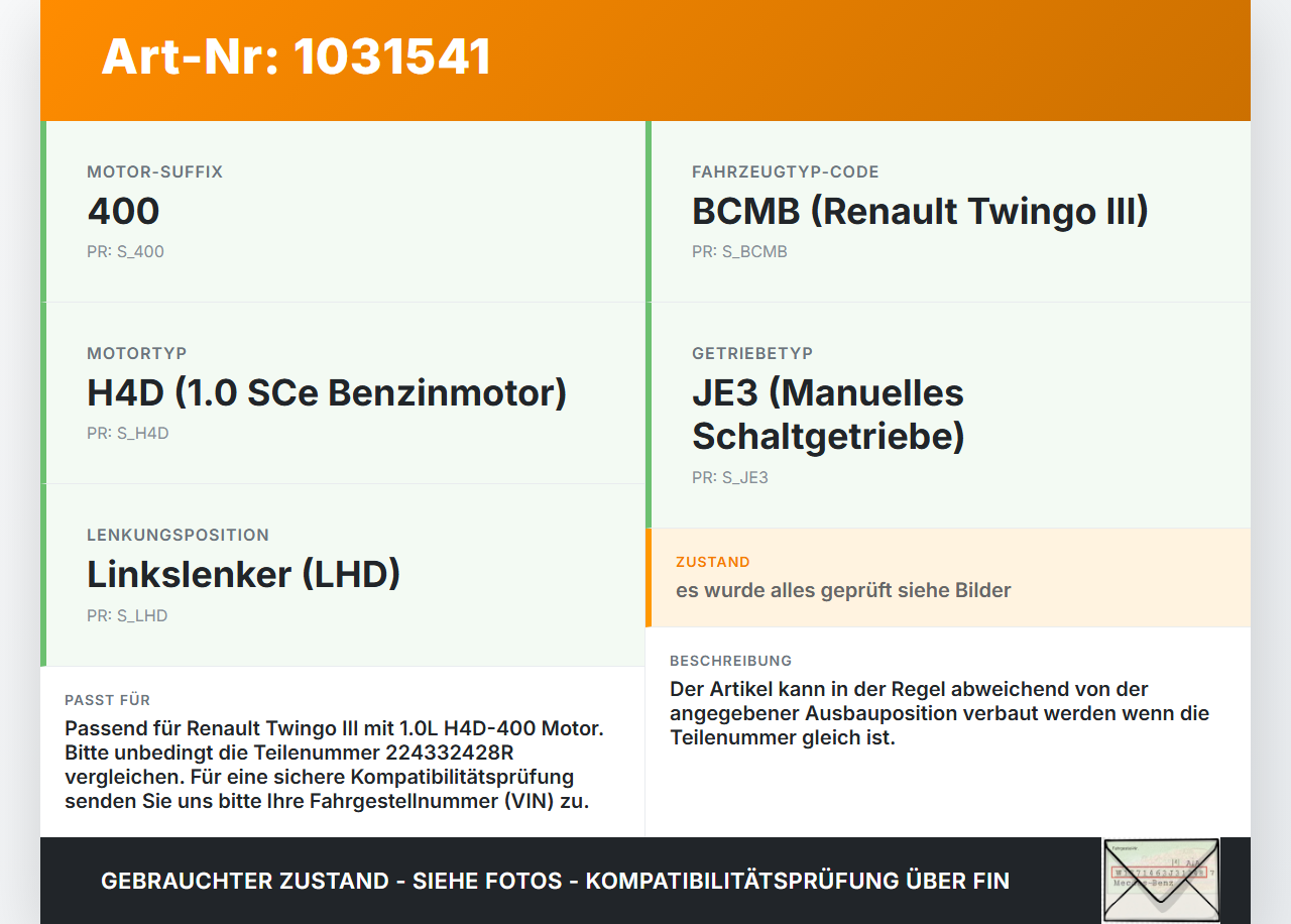 Renault Twingo III BCM 14-19 1,0 52KW Zündspule Zyl.3 Renault Twingo III BCM 14-19 01.04.2017 224332428R 455A51317... Vorschau 3