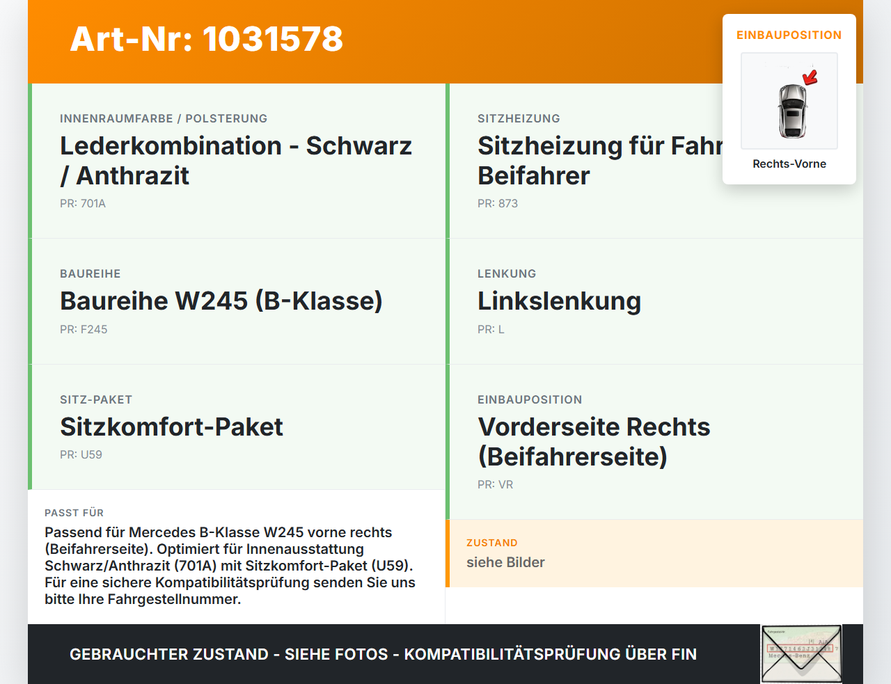 Mercedes W245 B200 05-08 Gurtschloss Rechts Vorne Mercedes W245 B200 05-08 27.09.2007 A1698605169 1698601769 gebraucht Vorschau 3