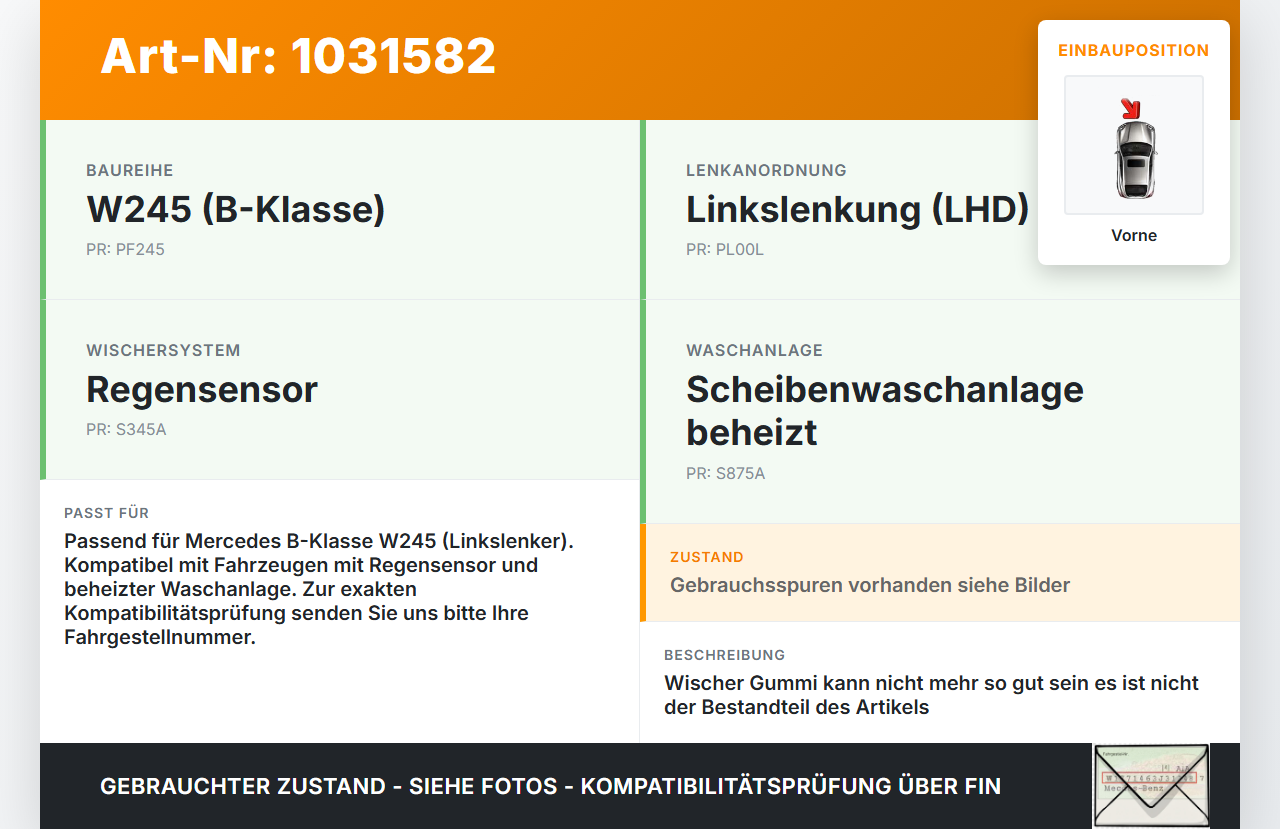 Mercedes W245 B200 05-08 2x Scheibenwischer Wischarm Vorne Mercedes W245 B200 05-08 27.09.2007 A1698200144 gebraucht Vorschau 3
