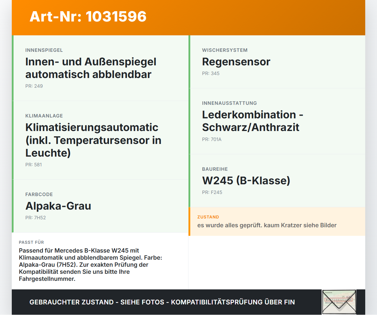 Mercedes W245 B200 05-08 Innenleuchte Innenraumleuchte Mercedes W245 B200 05-08 27.09.2007 A1698208401 2JM008831-60... Vorschau 3