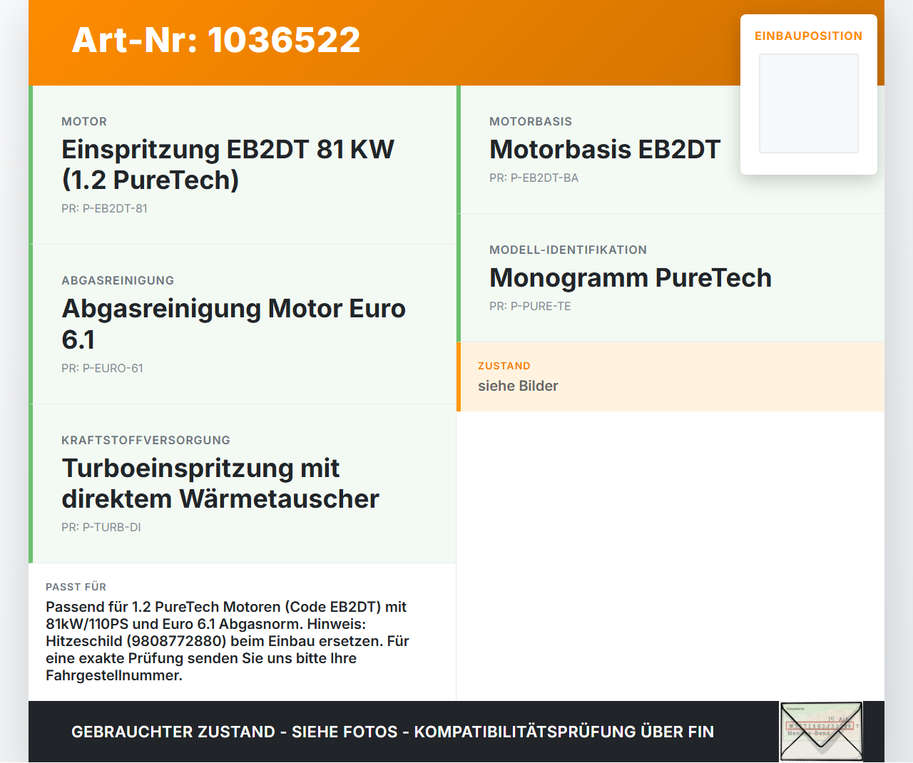 Peugeot 2008 CU 16-19 1,2 81KW EB2DT Turbolader Turbo Abgasturbolader Peugeot 2008 CU 16-19 30.08.2017 9810681380... Vorschau 3