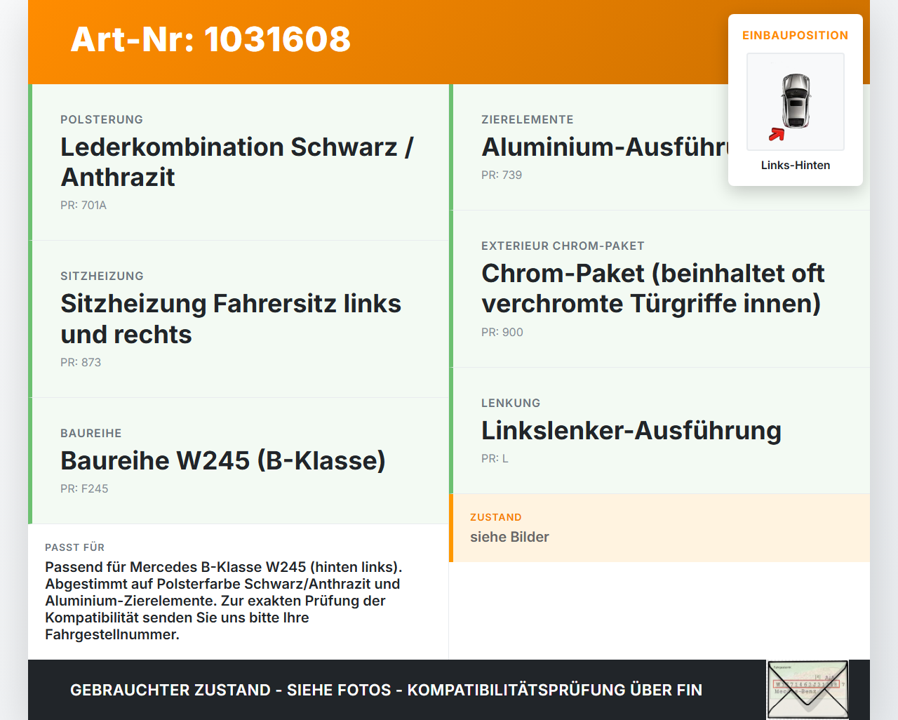 Mercedes W245 B200 05-08 Türgriff Griffmuschel Griff Innen Links Hinten Mercedes W245 B200 05-08 27.09.2007... Vorschau 3