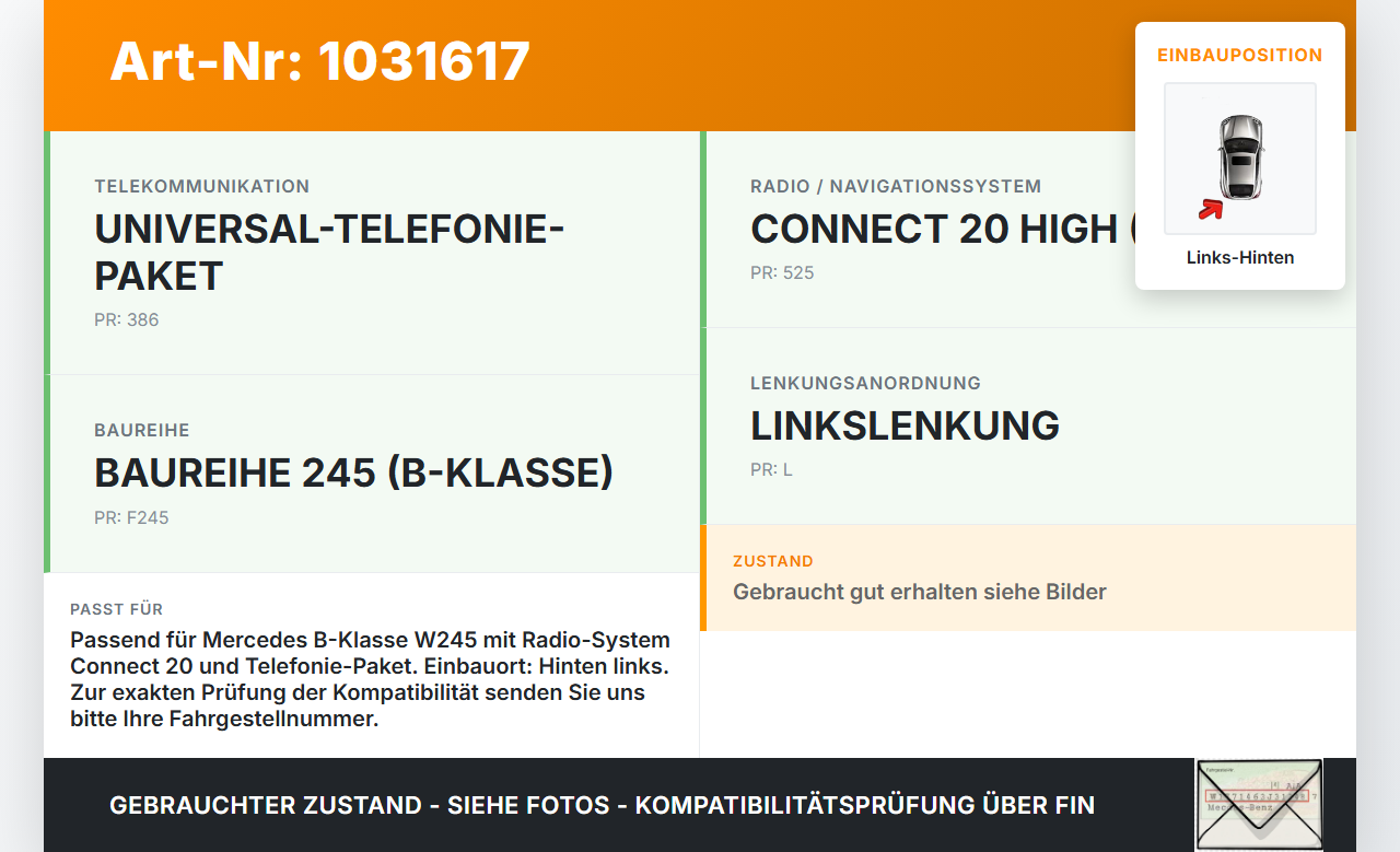 Mercedes W245 B200 05-08 Antennenverstärker Weiche Antenne Links Hinten Mercedes W245 B200 05-08 27.09.2007... Vorschau 3