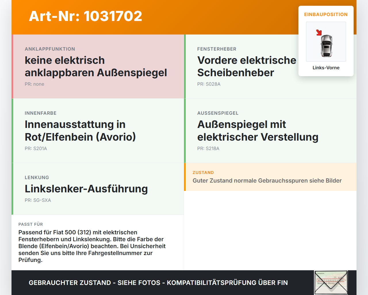 Fiat 500 07-15 Lim Fensterheberschalter Schalter Links Vorne Fiat 500 07-15 04.03.2008  30506-3197B gebraucht Vorschau 3