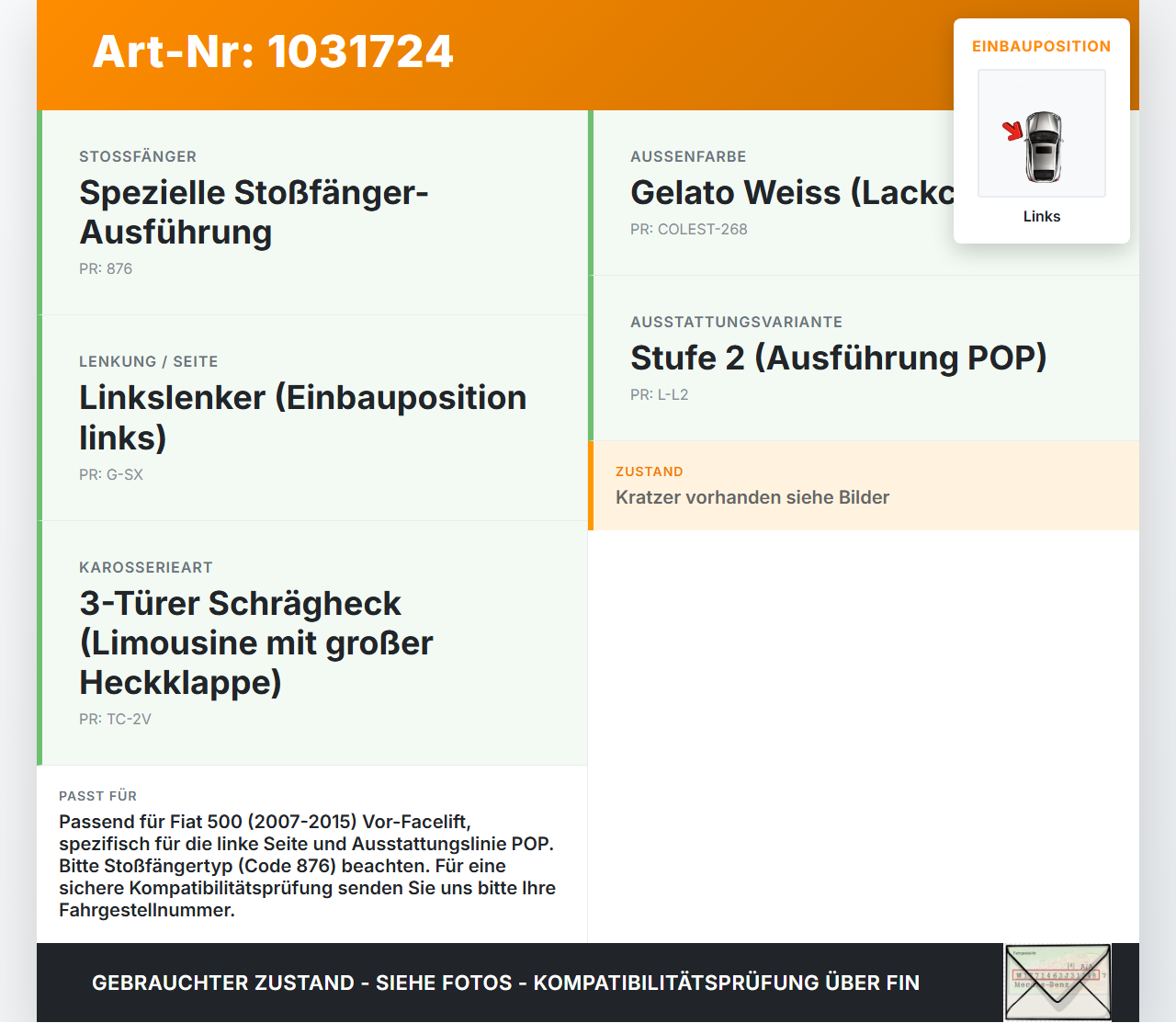 Fiat 500 07-15 Frontblende Frontleiste Links Fiat 500 07-15 04.03.2008  gebraucht Vorschau 3