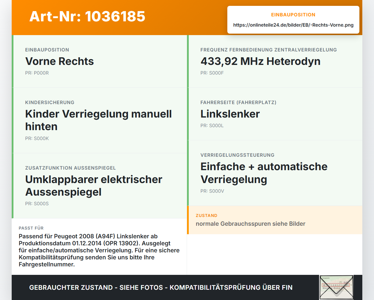 Peugeot 2008 CU 16-19 Türschloss m. ZV Stellmotor Rechts Vorne Peugeot 2008 CU 16-19 30.08.2017 9812500780 gebraucht Vorschau 3