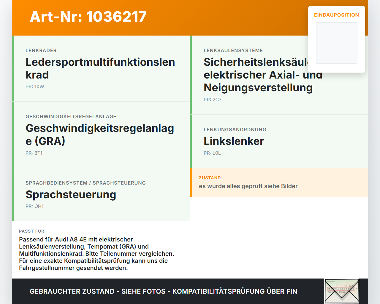 Audi A8 4E 05-08 Schaltzentrum Modul Lenkrad Audi A8 4E 05-08 17.05.2006 4E0953549A 4E0953549 4E0910549 gebraucht Vorschau 3