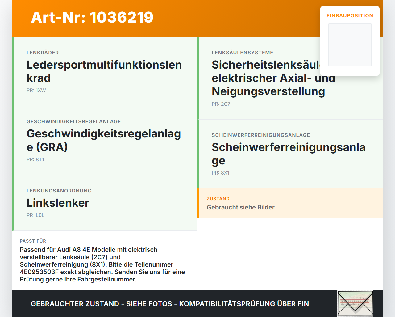 Audi A8 4E 05-08 Lenkstockschalter Wischerschalter Wischer Audi A8 4E 05-08 17.05.2006 4E0953503F 4E0953503B... Vorschau 3