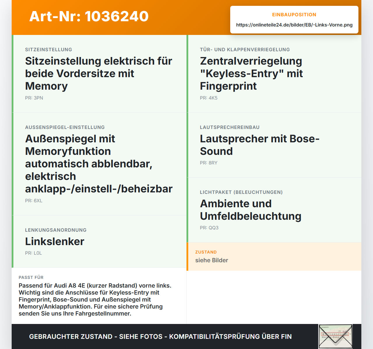 Audi A8 4E 05-08 Kurz Kabelbaum Tür und Fensterheber Links Vorne Audi A8 4E 05-08 17.05.2006 4E0971029BA gebraucht Vorschau 3