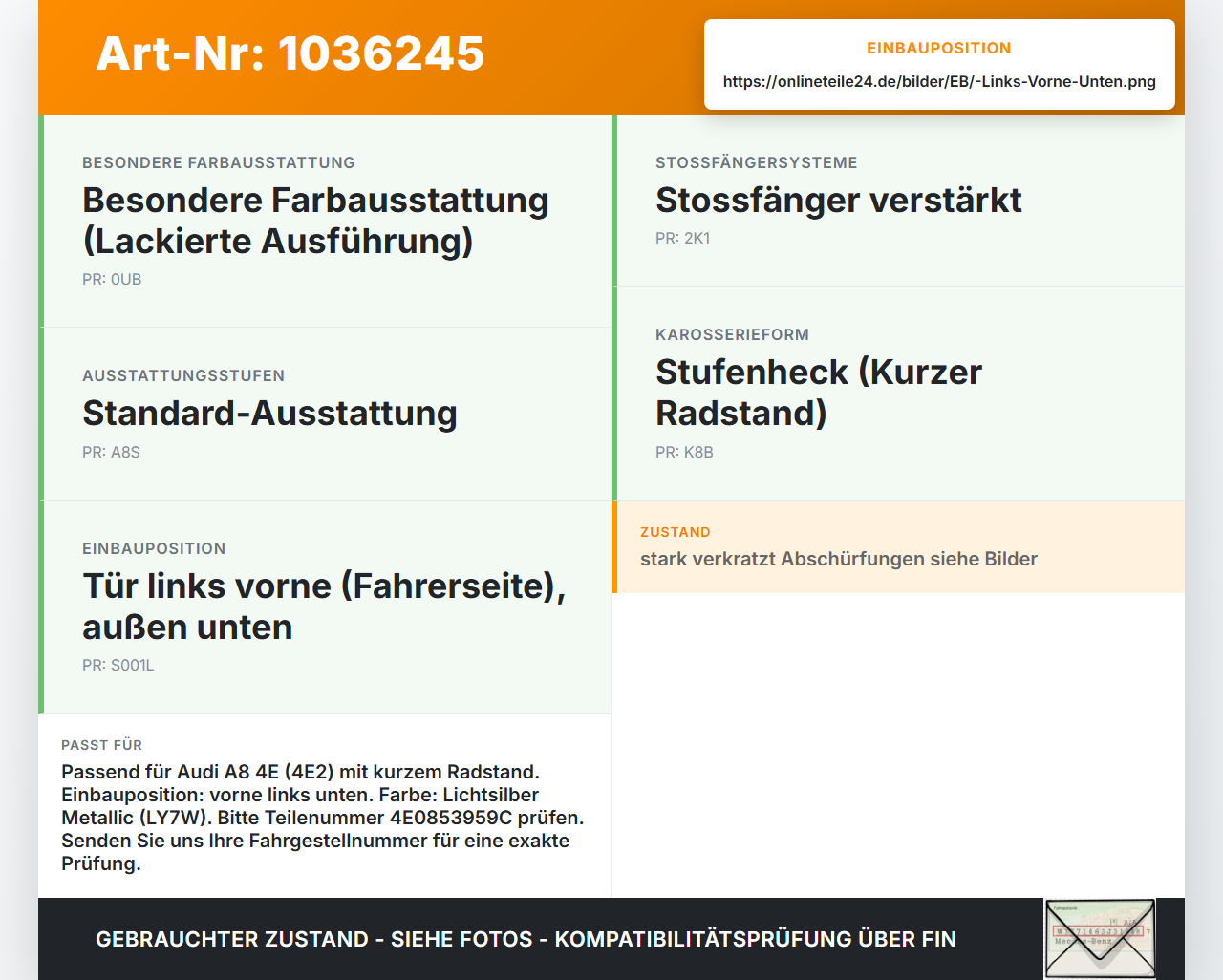 Audi A8 4E 05-08 Kurz Türleiste Links Vorne Aussen Beplankung Unten LY7W Audi A8 4E 05-08 17.05.2006 4E0853959C... Vorschau 3