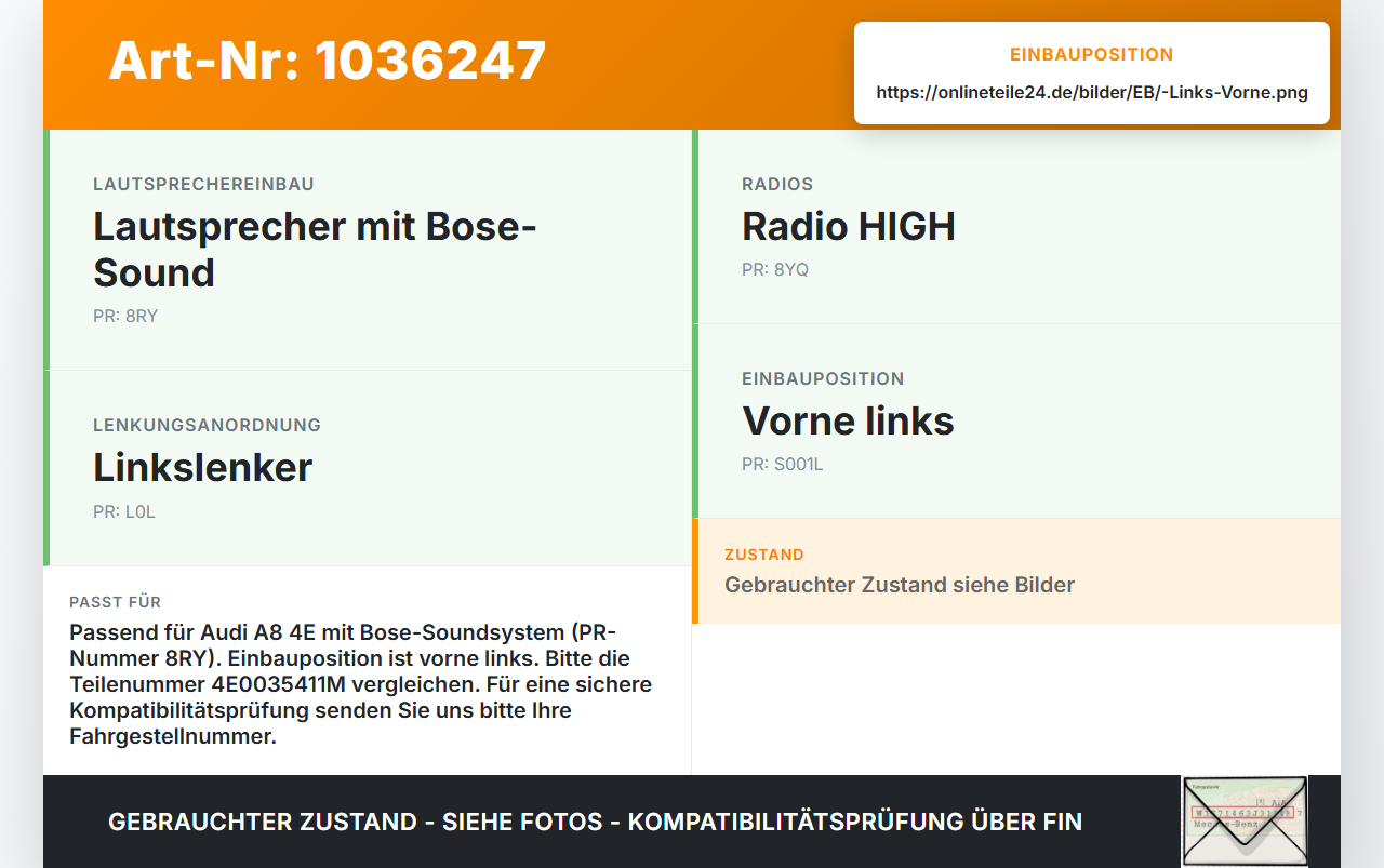 Audi A8 4E 05-08 Lautsprecher Links Vorne Orig. Bose Audi A8 4E 05-08 17.05.2006 4E0035411M 4E0035411A 280379-001... Vorschau 3