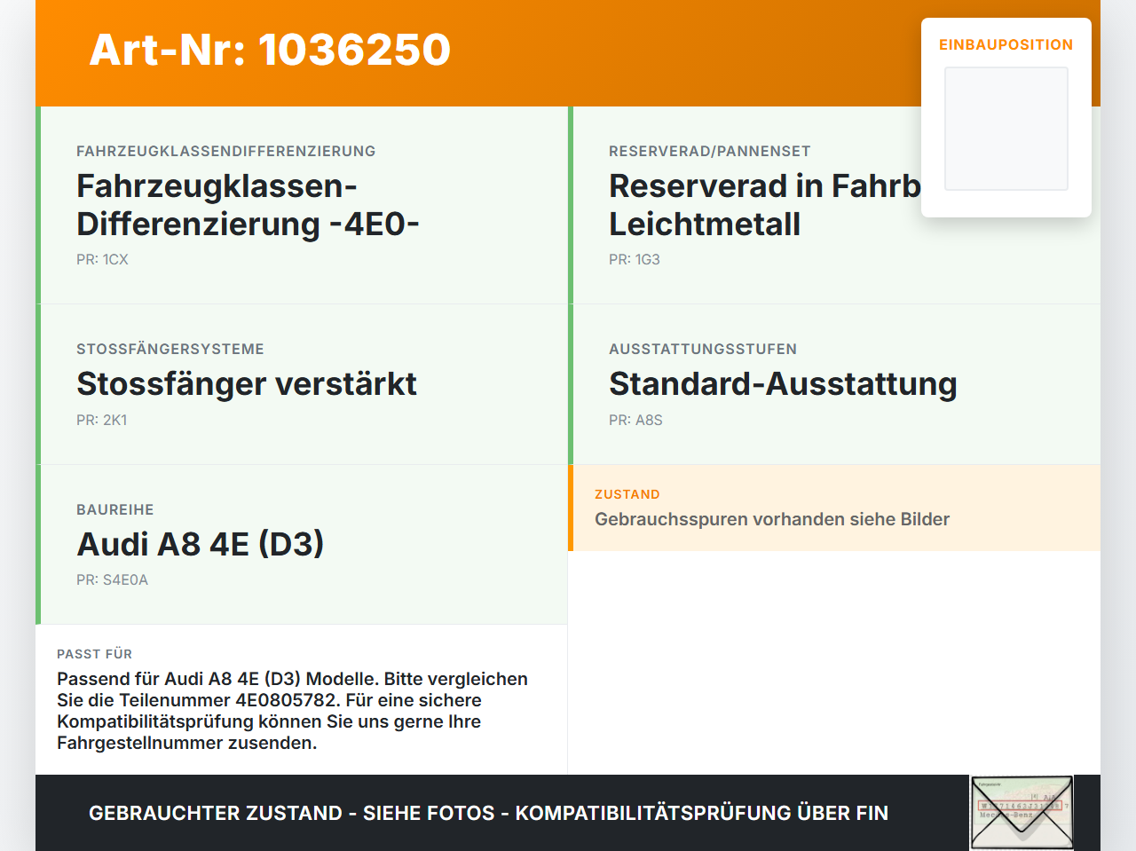 Audi A8 4E 05-08 Abschleppöse Abschlepphaken Audi A8 4E 05-08 17.05.2006 4E0805782C 4E0805782A gebraucht Vorschau 3