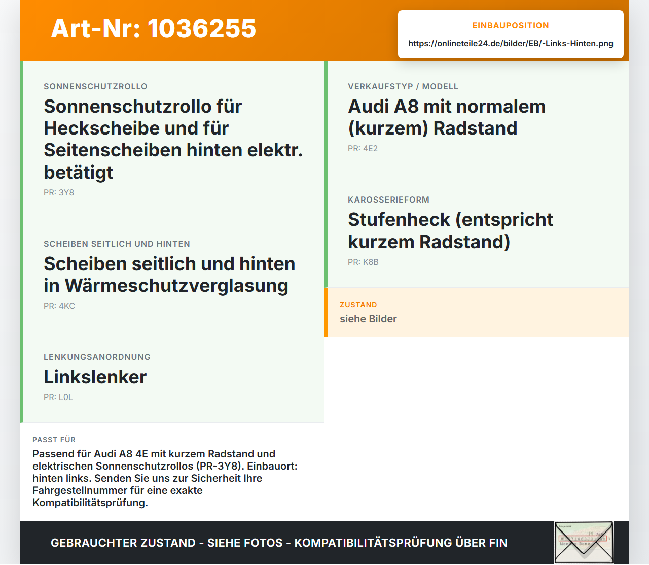 Audi A8 4E 05-08 Kurz Fensterheber o. FH-Motor Hinten Links Audi A8 4E 05-08 17.05.2006 4E1959801F 4E0839849... Vorschau 3