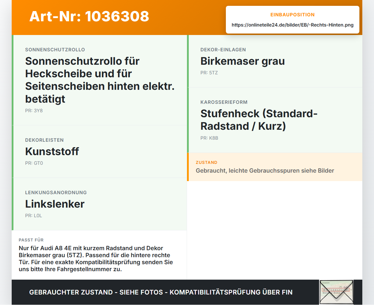 Audi A8 4E 05-08 Kurz Türleiste Rechts Hinten Innen Holzdekor LY7W Audi A8 4E 05-08 17.05.2006 4E0867420N gebraucht Vorschau 3