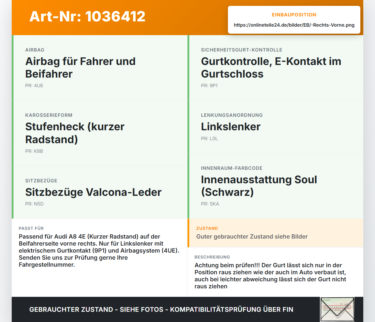 Audi A8 4E 05-08 Kurz Gurt Sicherheitsgurt Gurtstraffer Beifahrer Rechts Vorne Audi A8 4E 05-08 17.05.2006... Vorschau 3