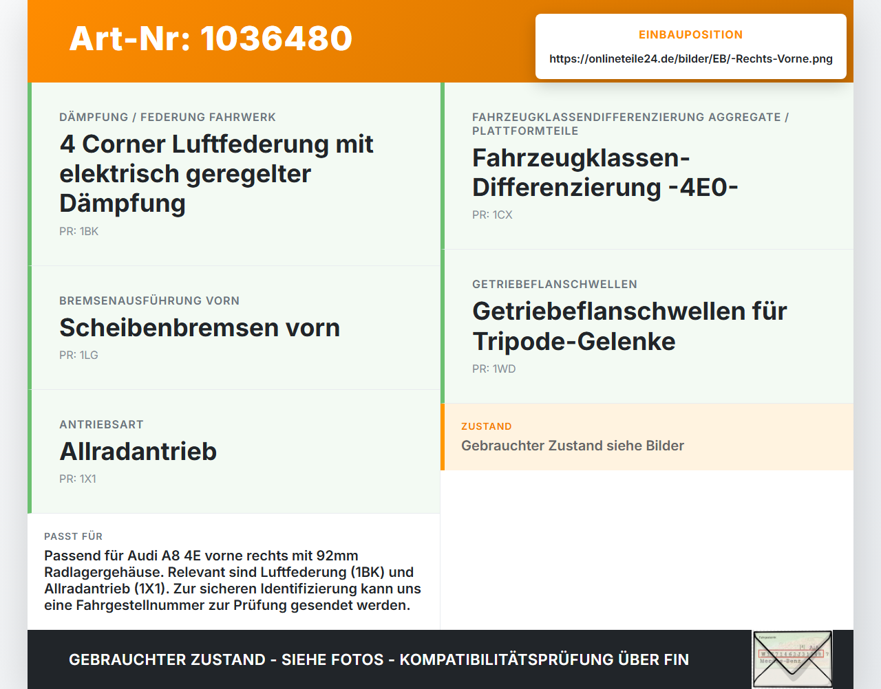 Audi A8 4E 05-08 TDI 3,0 155KW Achsschenkel Radnabe mit ABS Rechts Vorne 92MM Audi A8 4E 05-08 17.05.2006... Vorschau 3
