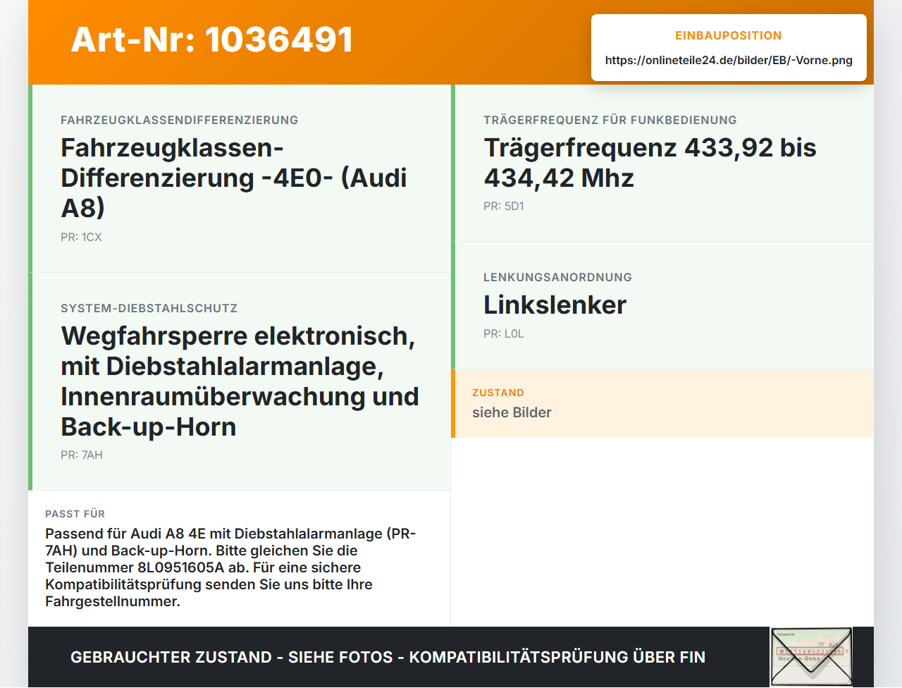 Audi A8 4E 05-08 Alarmanlage Alarm Summer Sirene Vorne Audi A8 4E 05-08 17.05.2006 8L0951605A F005V00356 gebraucht Vorschau 3