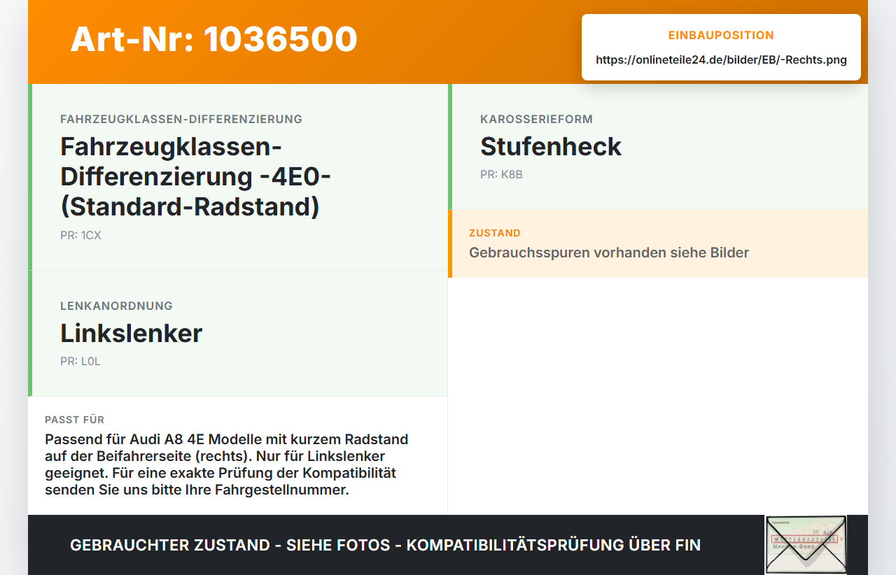 Audi A8 4E 05-08 Kurz Scharnier Motorhaube Motorhaubenscharnier Rechts Audi A8 4E 05-08 17.05.2006 4E0823302G gebraucht Vorschau 3