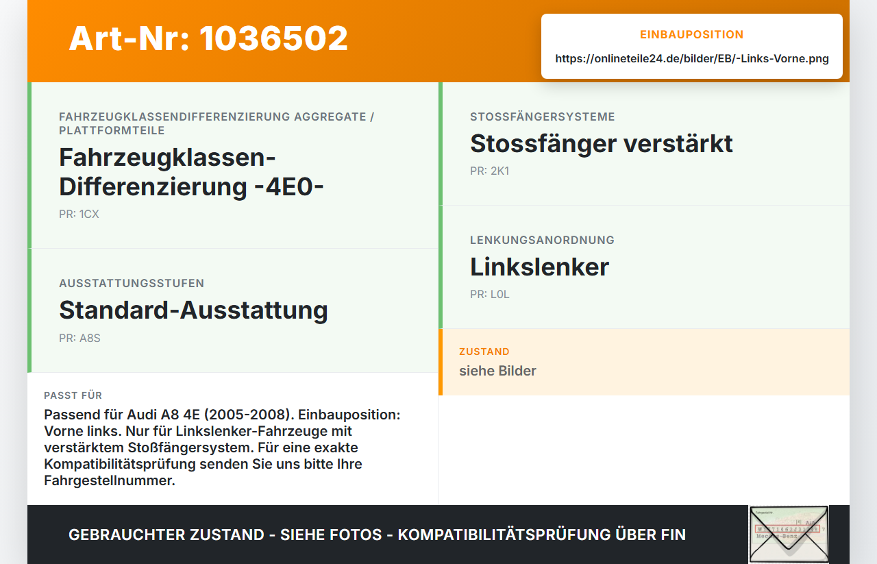 Audi A8 4E 05-08 Stoßstange Träger Pralldämpfer Vorne Links Audi A8 4E 05-08 17.05.2006 4E0807115 gebraucht Vorschau 3