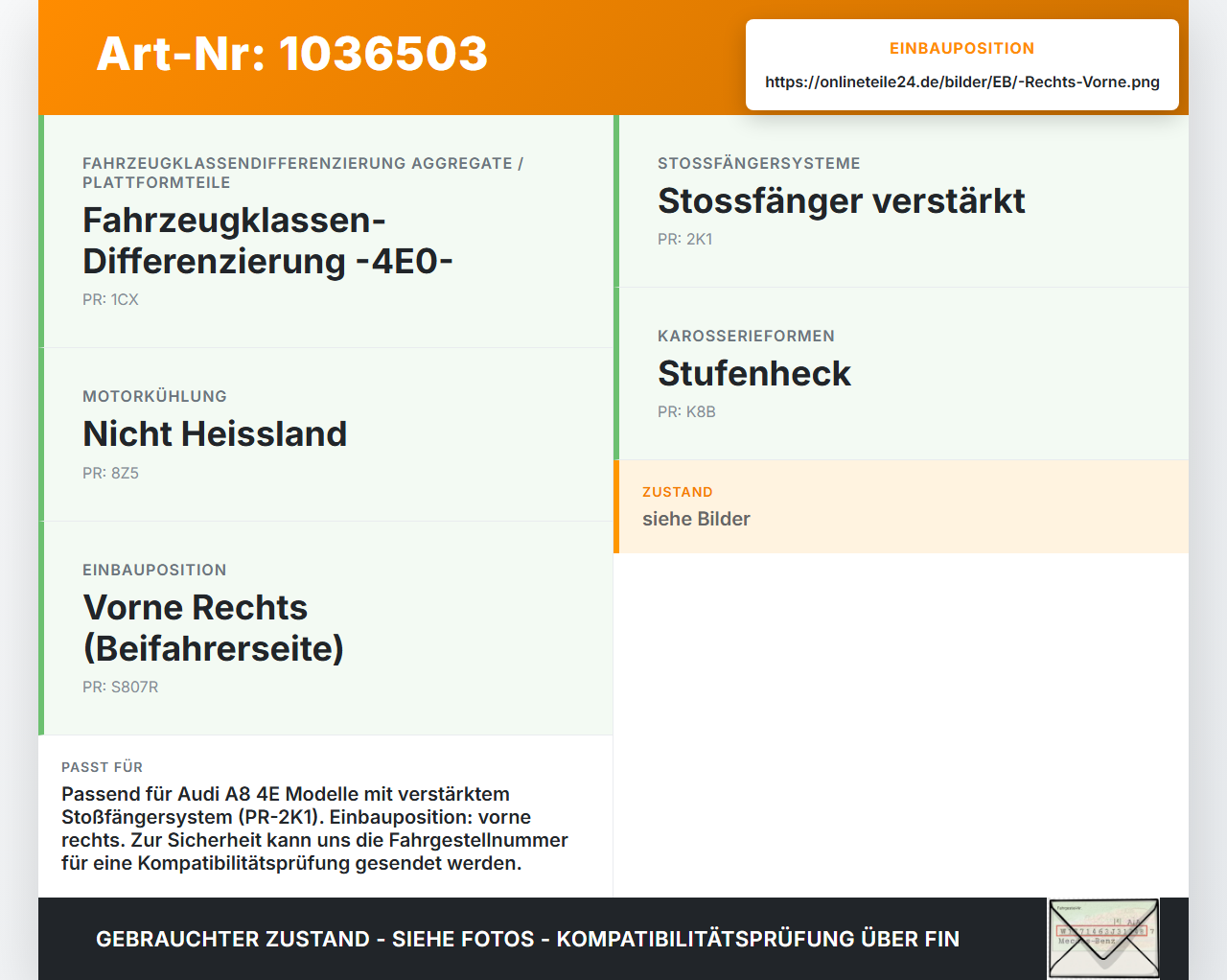 Audi A8 4E 05-08 Pralldämpfer für Träger Stoßstange Vorne Rechts Audi A8 4E 05-08 17.05.2006 a4E0807134AB... Vorschau 3