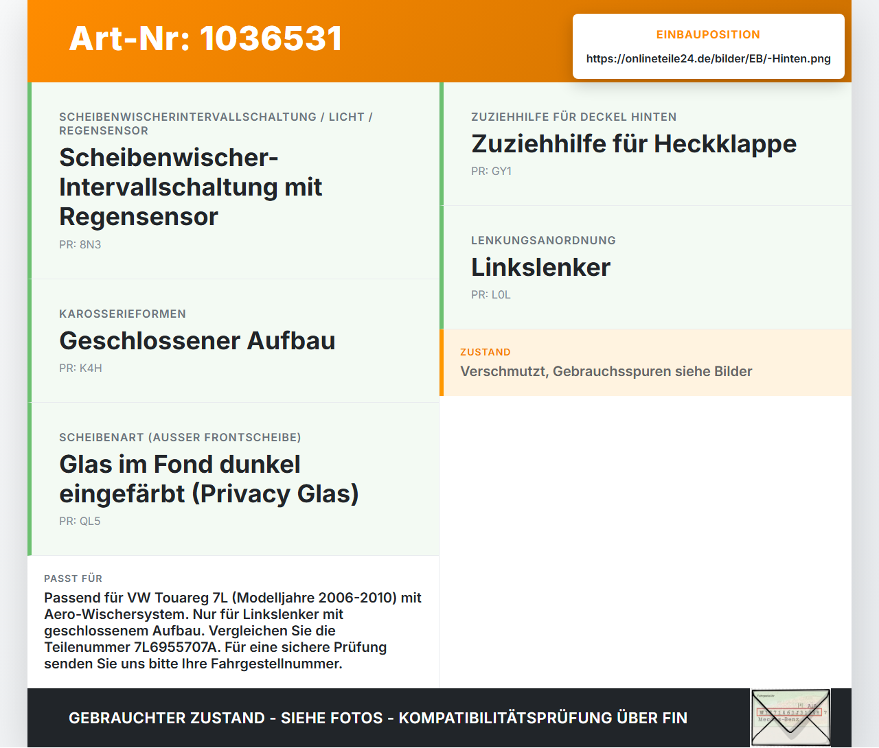 VW Touareg 7L 06-10 Wischermotor Hinten Heckwischermotor VW Touareg 7L 06-10 18.05.2007 7L6955707A 7L0955712C... Vorschau 3