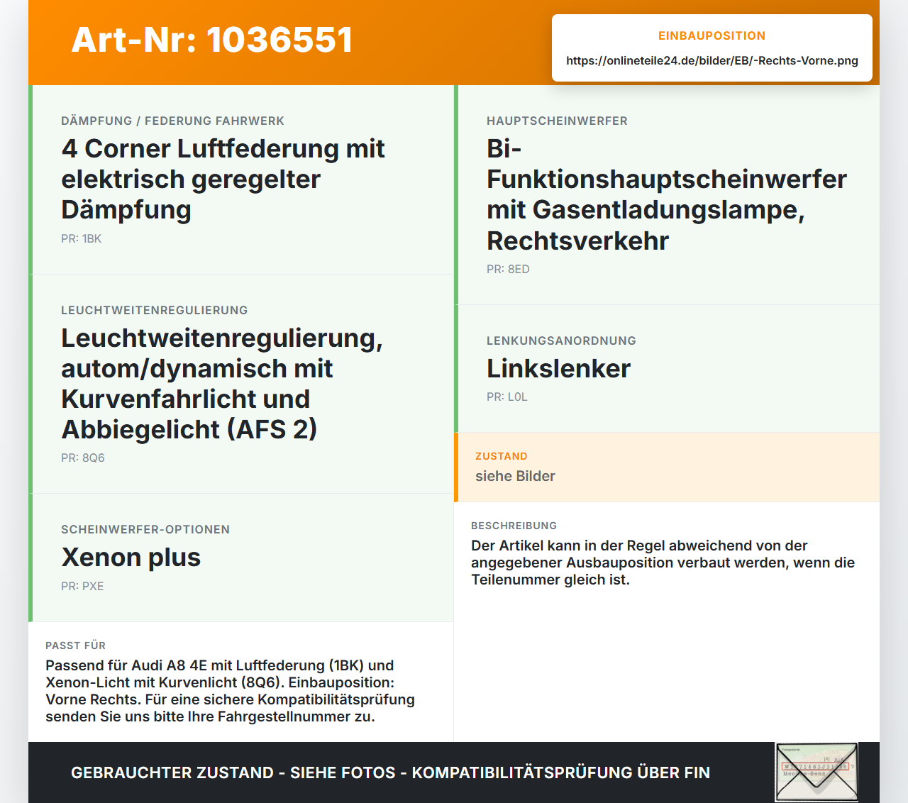 Audi A8 4E 05-08 Niveausensor Xenon LWR Sensor Neigung Vorne Rechts Audi A8 4E 05-08 17.05.2006 4E0941286G... Vorschau 3