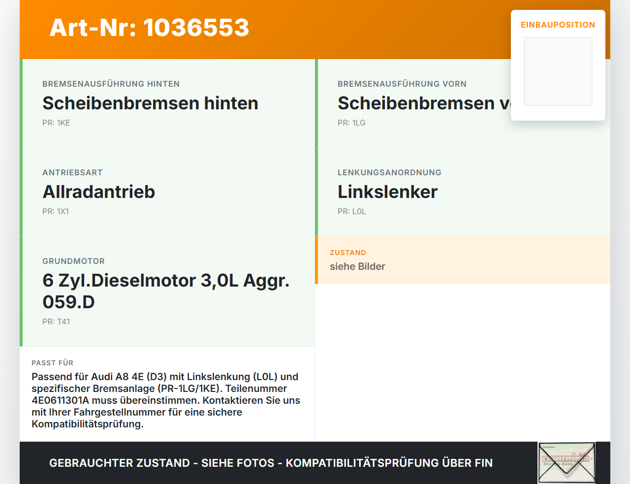Audi A8 4E 05-08 Hauptbremszylinder Bremszylinder Audi A8 4E 05-08 17.05.2006 4E0611301A gebraucht Vorschau 3