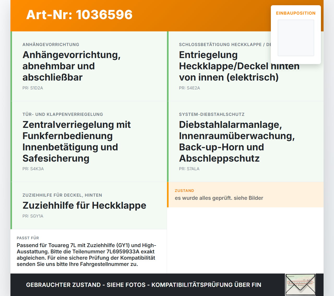 VW Touareg 7L 06-10 Steuergerät ECU Modul STG Heck High VW Touareg 7L 06-10 18.05.2007 7L6959933A 7L6959933... Vorschau 3
