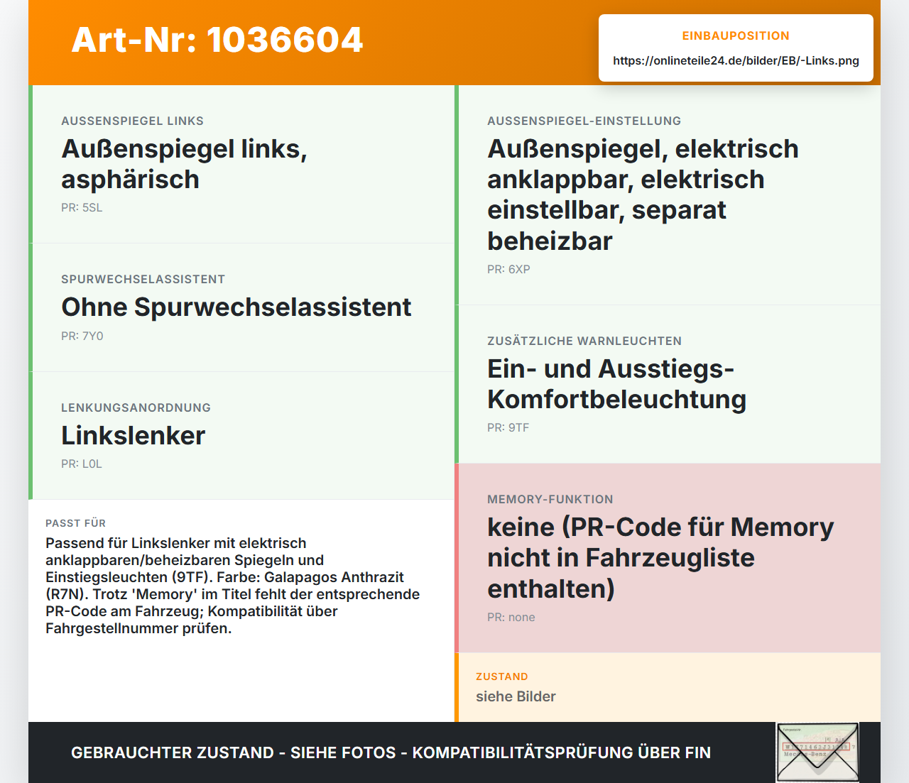 VW Touareg 7L 06-10 Spiegel Aussenspiegel Links elektr klappbar beheizt Memory LR7N VW Touareg 7L 06-10 18.05.2007... Vorschau 3
