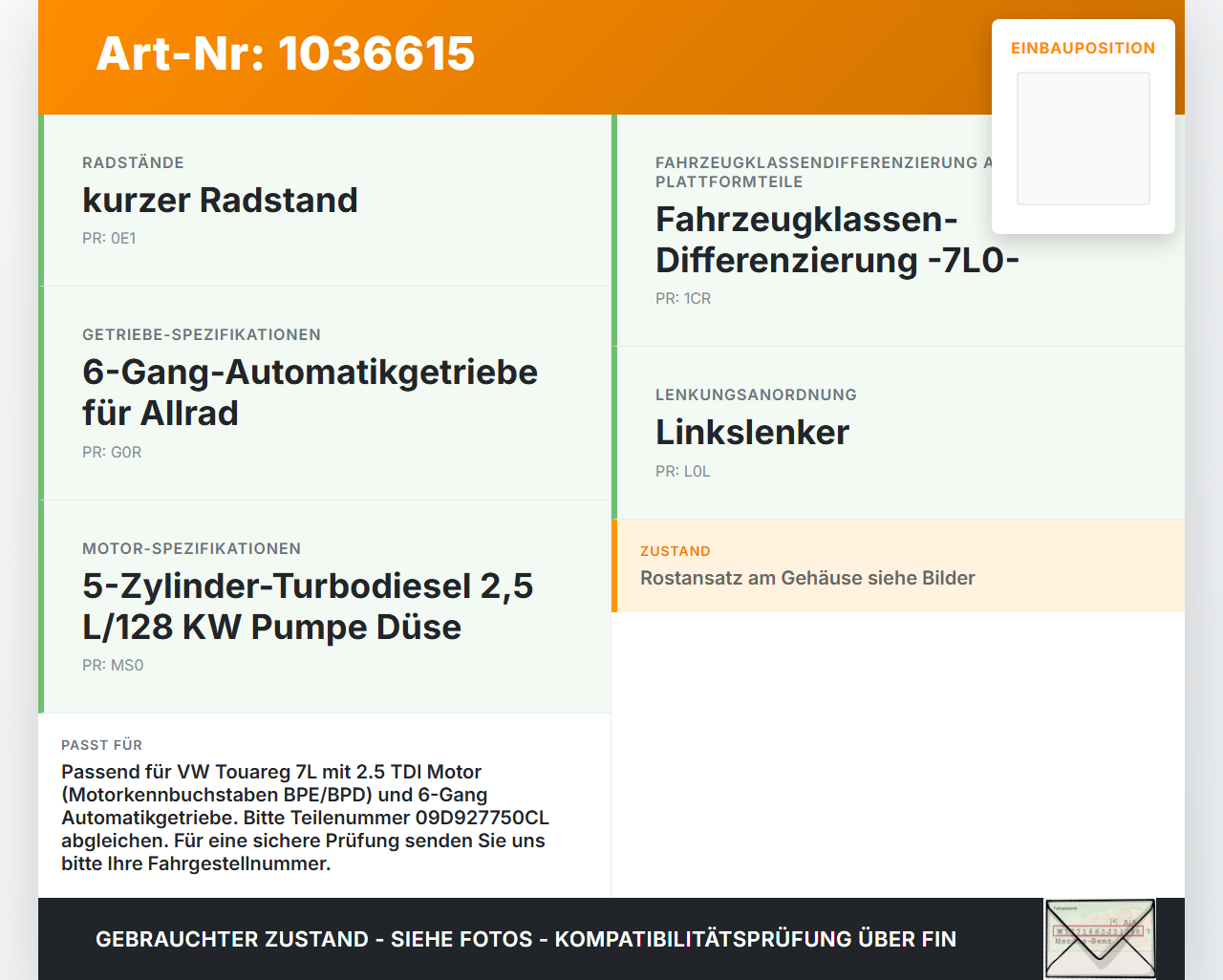 VW Touareg 7L 06-10 Steuergerät ECU Modul Getriebesteuergerät SG VW Touareg 7L 06-10 18.05.2007 09D927750CL... Vorschau 3