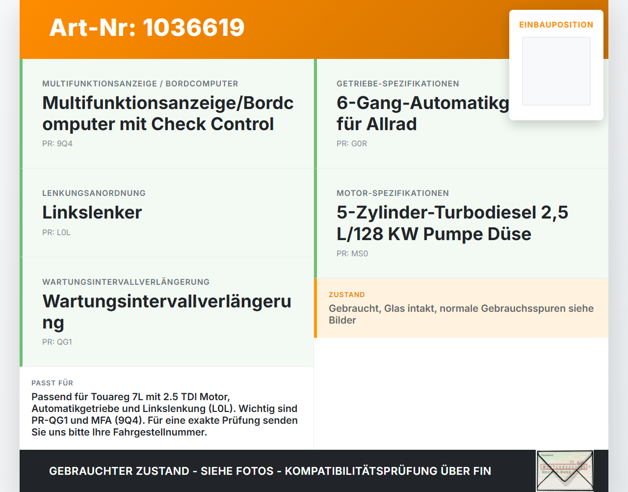 VW Touareg 7L 06-10 TDI 2,5 120KW Kombiinstrument Tacho VW Touareg 7L 06-10 18.05.2007 7L6920875LX 7L6920875G... Vorschau 3
