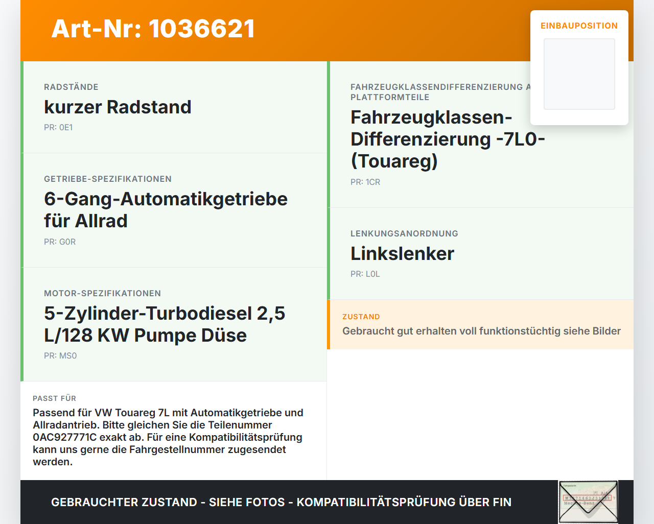 VW Touareg 7L 06-10 Steuergerät ECU Modul SG f. Verteilergetriebe 0AC927771C VW Touareg 7L 06-10 18.05.2007... Vorschau 3