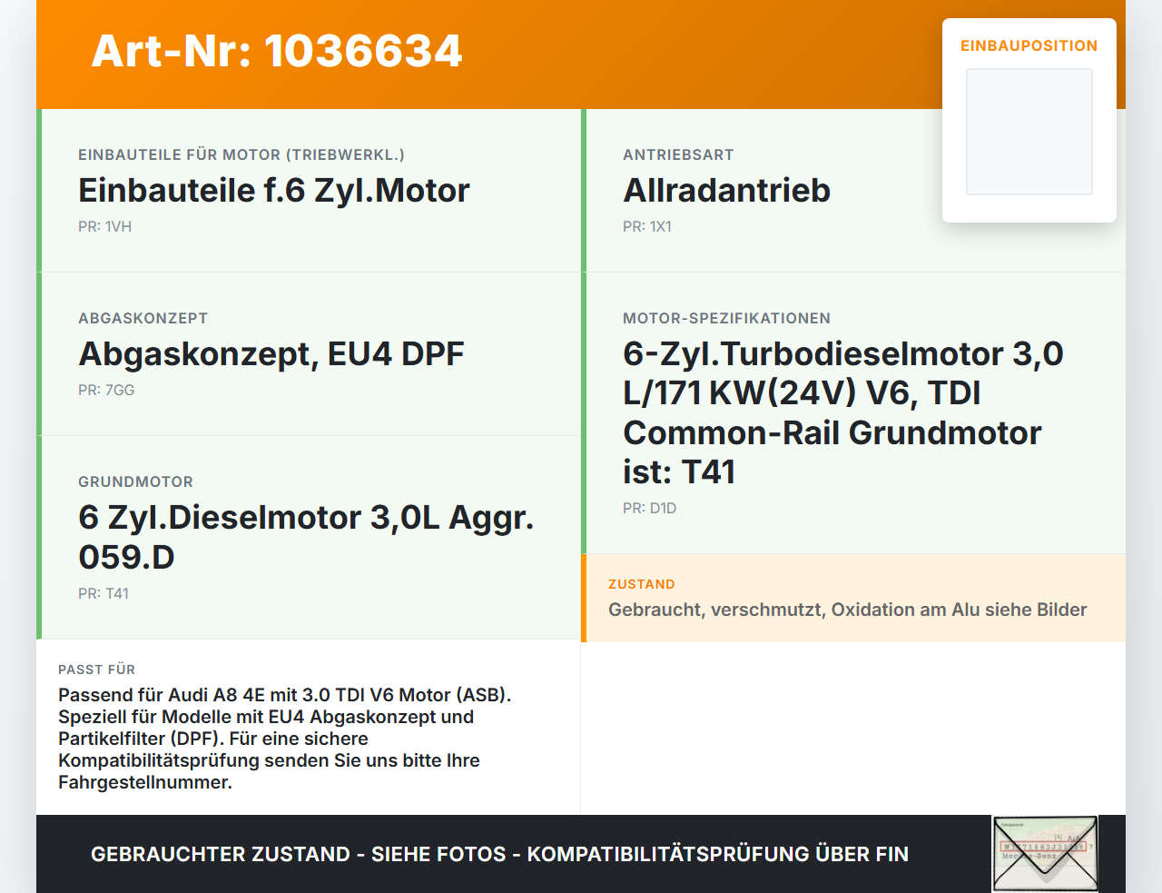 Audi 4E2, 4E8 05-07 TDI 3,0 155KW Ansaugrohr Ladeluftschlauch Luftschlauch Audi A8 4E 05-08 17.05.2006 059145762B... Vorschau 3