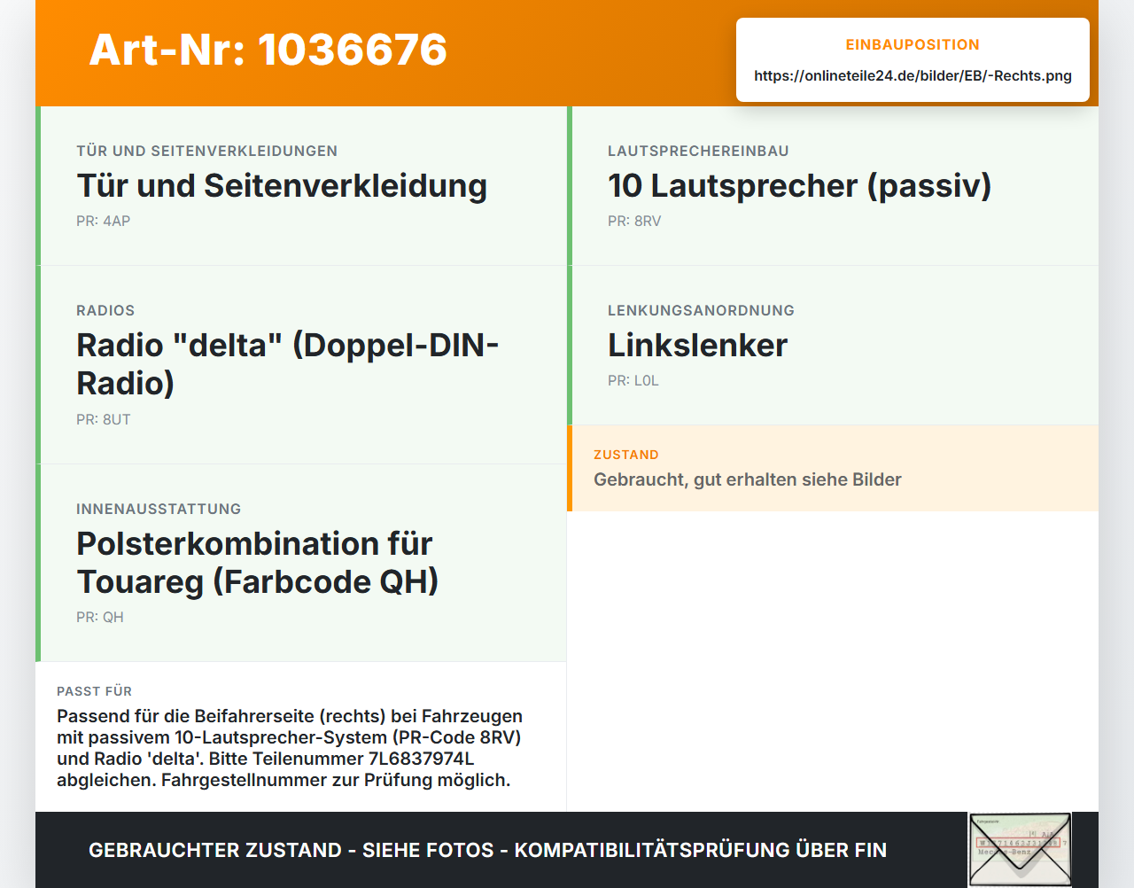 VW Touareg 7L 06-10 Lautsprecher Hochtöner Rechts VW Touareg 7L 06-10 18.05.2007 7L6837974L 7L6035411 7L6837994... Vorschau 3