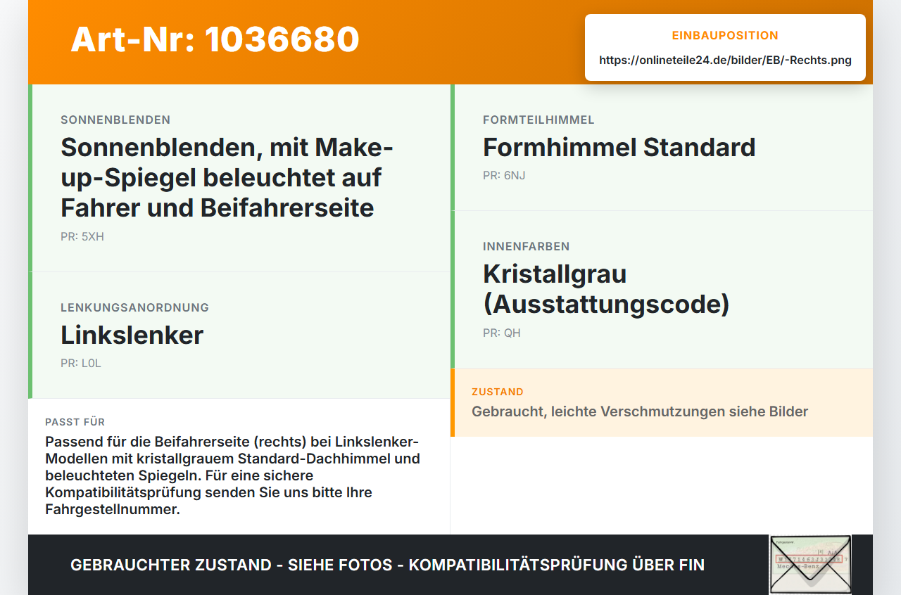 VW Touareg 7L 06-10 Doppel- Sonnenblende Rechts Beifahrerseite Kristallgrau VW Touareg 7L 06-10 18.05.2007... Vorschau 3