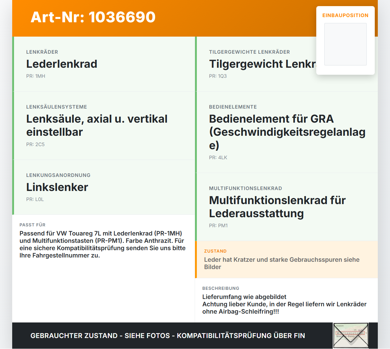 VW Touareg 7L 06-10 Lederlenkrad Lenkrad Anthrazit 4 Speichen VW Touareg 7L 06-10 18.05.2007 3D0419091T 1T0971582AE... Vorschau 3