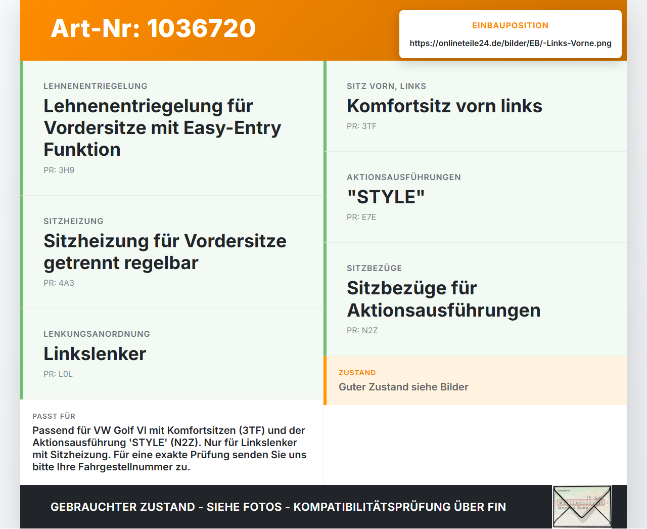 VW Golf VI 5K 08-12 Kopfstütze für Fahrer Sitz Links Vorne VW Golf VI 5K 08-12 26.01.2012 1T0881901R gebraucht Vorschau 3