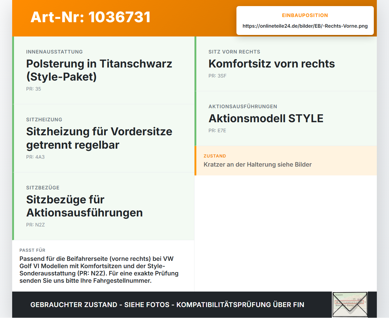 VW Golf VI 5K 08-12 Lim Kopfstütze für Beifahrer Sitz Rechts Vorne VW Golf VI 5K 08-12 26.01.2012 1T0881901R gebraucht Vorschau 3